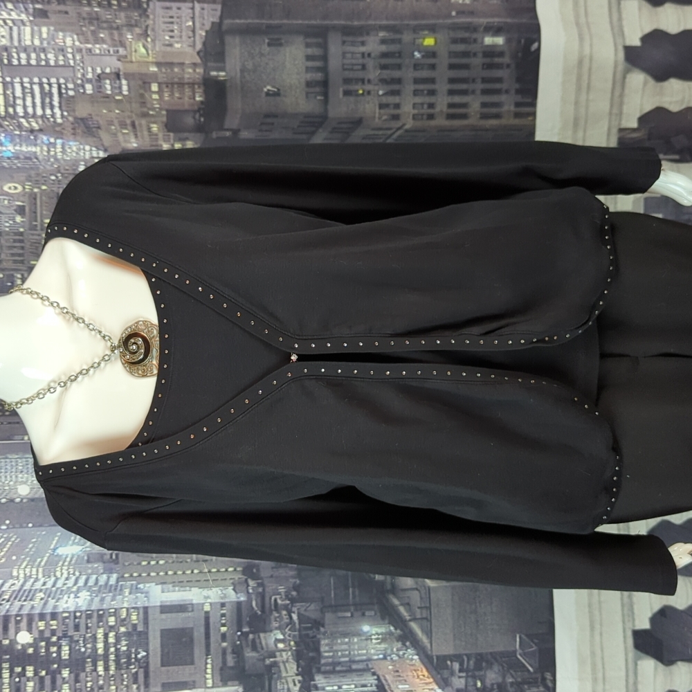 Essentials by Maggie sz XL Jet Black Rhinestone Lined Cotton Top